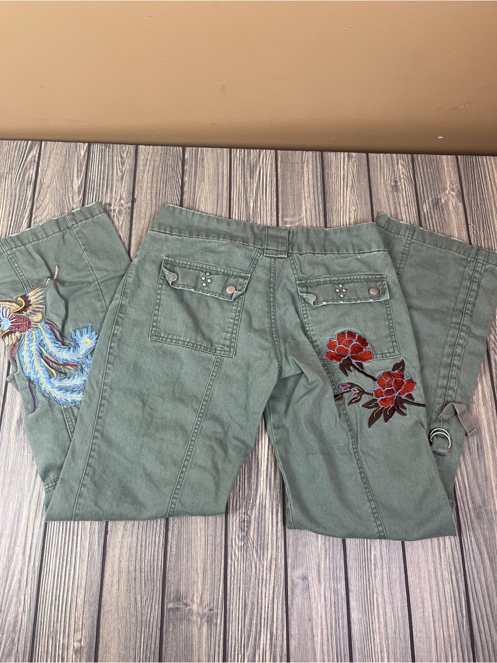 rave R4R Y2K Green Pants with Embroidery Size 7